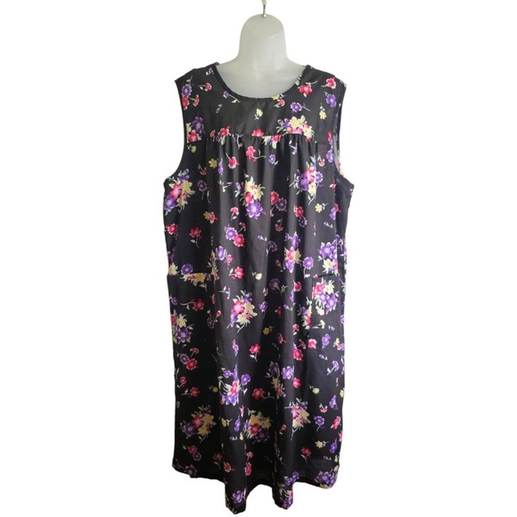 Only Necessities Plus Black Floral Sleeveles Lounger Muu Muu House Dress Size 1X - Picture 1 of 13